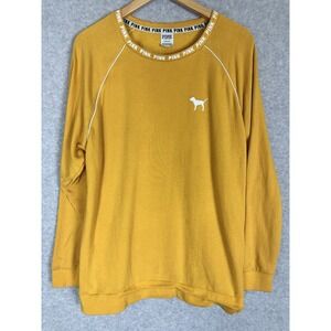 Victoria's Secret PINK Mustard Yellow Logo Crewneck Sweatshirt L Athleisure